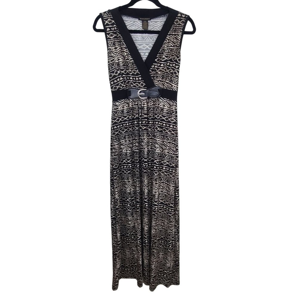 Susan Lawrence Womens Size XS Maxi Dress Feather Stretch Sleeveless Black V-Neck